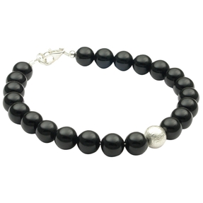 Armband Armkette Armschmuck aus echtem Onyx schwarz & 925 Silber Kugel Damen