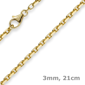 3mm Armband Armkette Ankerkette aus 585 Gold Gelbgold 21cm Herren Goldarmband