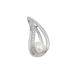 Anhänger Halsschmuck mit 8mm weißen Zuchtperle, elegante Form, 925 Silber