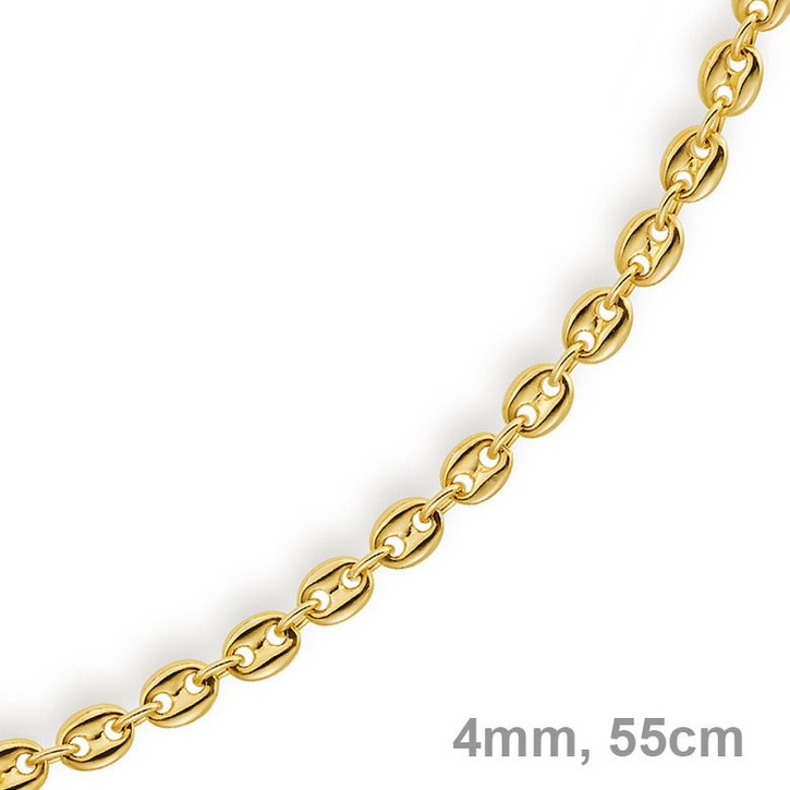 4mm Bohnenkette 585 Gelbgold 55cm