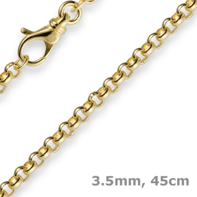3,5mm Kette Collier Erbskette aus 585 Gold Gelbgold 45cm, Goldkette