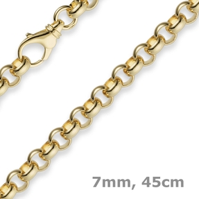 7mm Kette Collier Erbskette aus 585 Gold Gelbgold 45cm, Goldkette