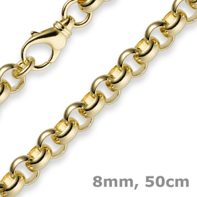 8mm Kette Collier Erbskette aus 585 Gold Gelbgold 50cm Unisex Goldkette
