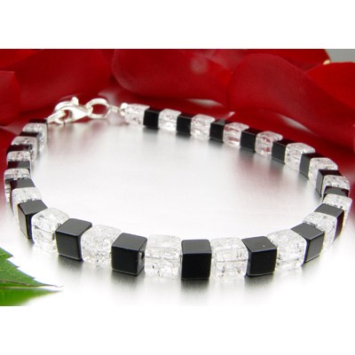 Armband aus Onyx und Bergkristall und Silber