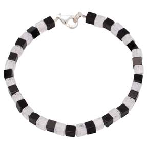 Armband aus Onyx & Bergkristall & 925 Silber schwarz weiß fein Armschmuck