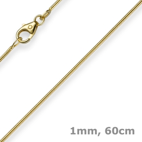 1mm Kette Collier Schlangenkette aus 585 Gold Gelbgold 60cm Damen Goldkette