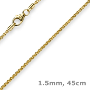 1,5mm Zopfkette Kette Collier aus 585 Gold Gelbgold Goldkette 45cm