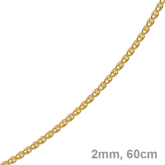 2mm Zopfkette 585 Gelbgold 60cm