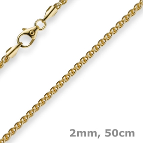 2mm Zopfkette Kette Collier aus 585 Gold Gelbgold Goldkette 50cm Unisex