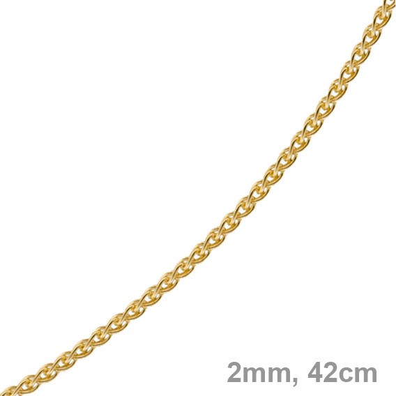 2mm Zopfkette 750 Gelbgold 42cm