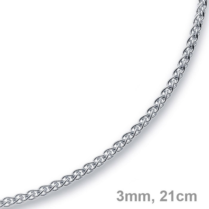 3mm Armband Zopf-Kette 585 Weißgold 21cm