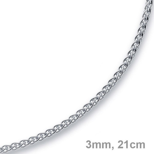 3mm Armband Zopf-Kette 585 Weißgold 21cm