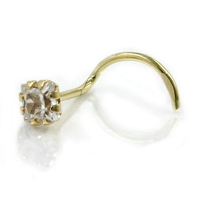 Piercing Nasenstecker mit Zirkonia, Quadrat 585 Gold Gelbgold