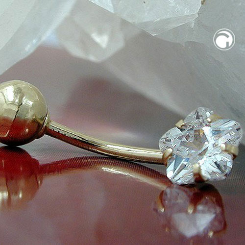 Piercing Kugel weiße Zirkonia 585 Gelbgold