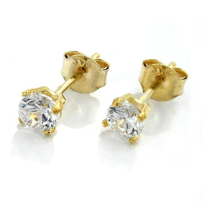 Ohrstecker Ohrschmuck, 4mm weiße Zirkonia, Solitär, 375 Gold Gelbgold Ohrstecker Ohrschmuck, 4mm weiße Zirkonia, Solitär, 375 Gold Gelbgold
