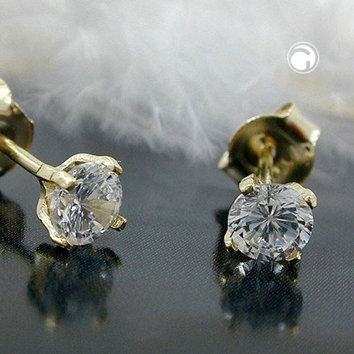 Ohrstecker 4mm Zirkonia Solitär 375 Gelbgold
