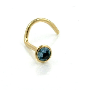 Nasenstecker, Zirkonia aqua, rund, 750 Gold Gelbgold