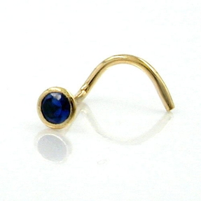 Nasenstecker, Zirkonia safir, rund, 750 Gold Gelbgold