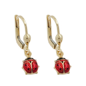 Brisur Ohrringe Ohrhänger für Kinder, Marienkäfer rot-schwarz, 375 Gold Gelbgold Brisur Ohrringe Ohrhänger für Kinder, Marienkäfer rot-schwarz, 375 Gold Gelbgold