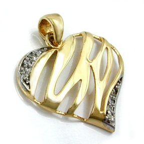 Anhänger Halsschmuck, Herz mit weißen Zirkonia, 375 Gold Gelbgold