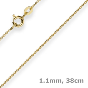 1,1mm Rund-Ankerkette Kette Collier 585 Gold Gelbgold Goldkette 38cm Damen, Kinder