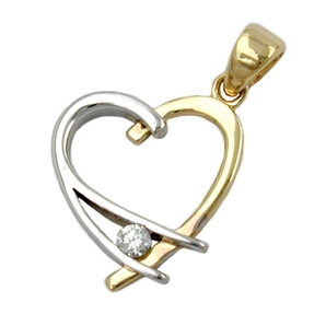 Anhänger Halsschmuck, offener Herz mit Zirkonia 375 Gold Gelbgold Weißgold