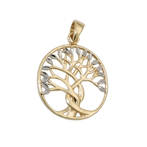 Anhänger Halsschmuck, Lebensbaum mit weißen Blättern, 375 Gold Gelbgold