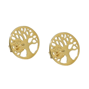 Ohrstecker Ohrschmuck 10mm Lebensbaum glänzend, rund, 375 Gold Gelbgold