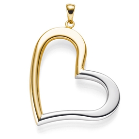 Anhänger Herz aus 585 Gold Gelbgold/Weißgold bicolor 30x40mm glatt Goldanhänger