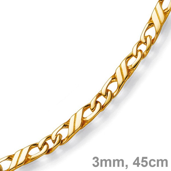 3mm Jeu-Kette 585 Gelbgold 45cm
