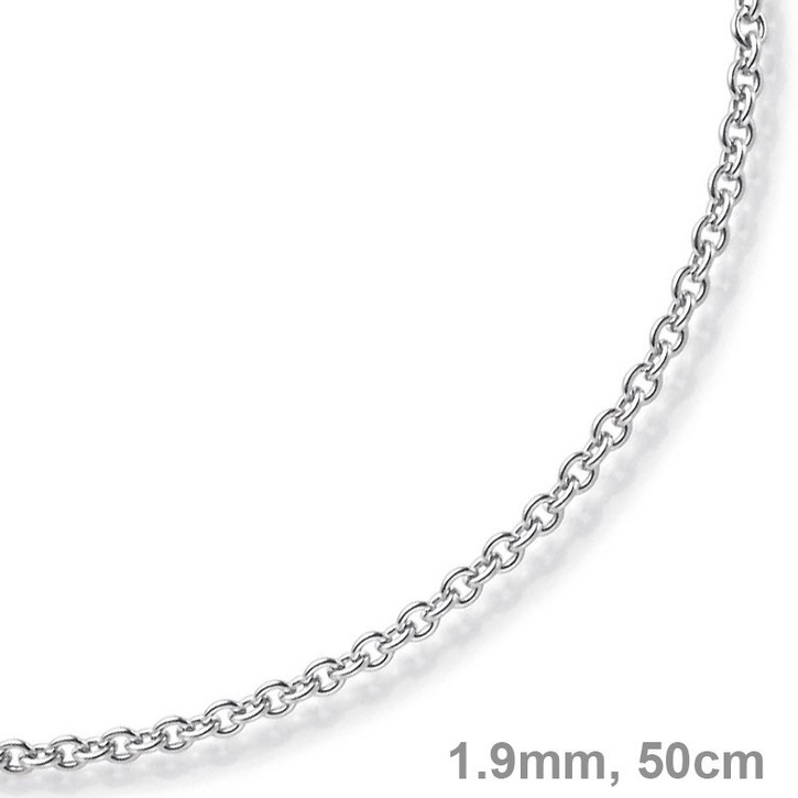 1,9mm Rund-Ankerkette 750 Weißgold 50cm