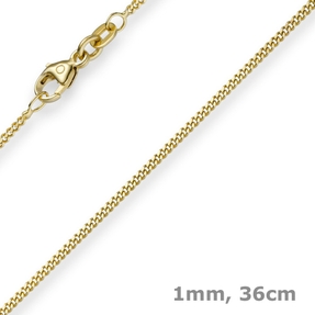 1mm feine Panzerkette 585 Gold Gelbgold, Kette Collier Halskette, 36cm