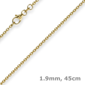 1,9mm Rund-Ankerkette 750 Gold Gelbgold Kette Collier Halskette, 45cm