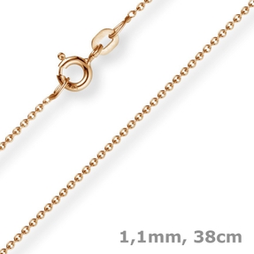 1,1mm Rund-Ankerkette 750 Gold Rotgold Kette Collier Halskette, 38cm 1,1mm Rund-Ankerkette 750 Gold Rotgold Kette Collier Halskette, 38cm