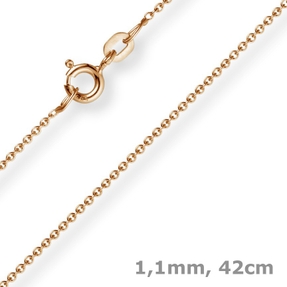 1,1mm Rund-Ankerkette 750 Gold Rotgold Kette Collier Halskette, 42cm 1,1mm Rund-Ankerkette 750 Gold Rotgold Kette Collier Halskette, 42cm