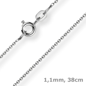 1,1mm Rund-Ankerkette aus 750 Gold Weißgold Kette Collier Halskette, 38cm