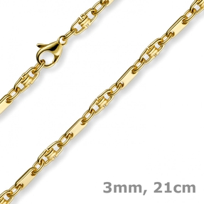 3mm Armband Armkette Platte-Steigbügelkette, 585 Gold Gelbgold, 21cm