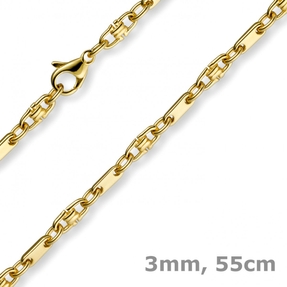 3mm Platte-Steigbügel Kette Collier Halskette, 585 Gold Gelbgold, 55cm