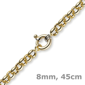 8mm Kette Collier Erbskette Halskette, 585 Gold Gelbgold, 45cm, Unisex 8mm Kette Collier Erbskette Halskette, 585 Gold Gelbgold, 45cm, Unisex