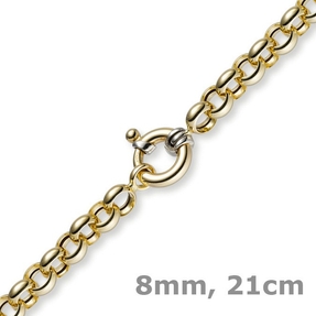 8mm Armband Armkette Erbskette aus 585 Echt Gold Gelbgold, 21cm