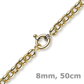 8mm Kette Collier Erbskette Halskette, 585 Gold Gelbgold, 50cm, Unisex 8mm Kette Collier Erbskette Halskette, 585 Gold Gelbgold, 50cm, Unisex
