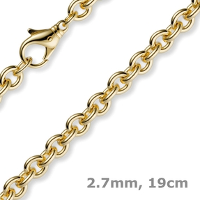2,7mm Armband Armkette Rundankerkette 585 Gold Gelbgold, 19cm Unisex