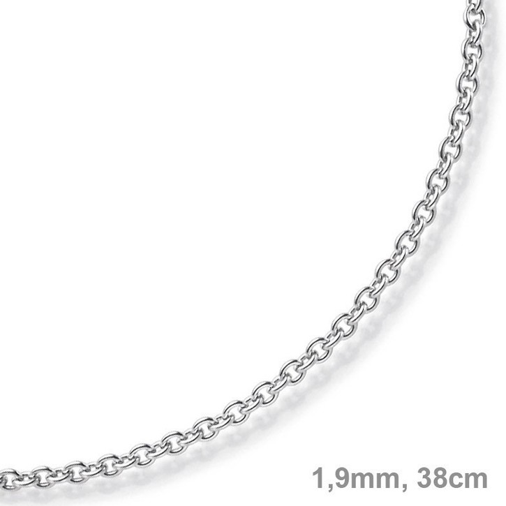1,9mm Rund-Ankerkette aus 750 Weißgold 38cm