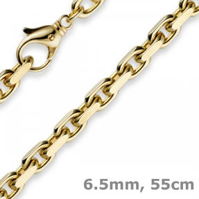 6,5mm Kette Collier Ankerkette Halskette, 750 Gold Gelbgold 55cm für Herren
