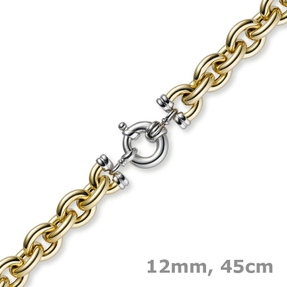 12mm Rundanker Kette Collier Halsschmuck 585 Gold Gelbgold & Weißgold, 45cm