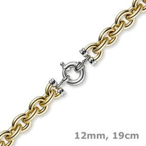 12mm Rundanker Armband Armkette aus 585 Gold Gelbgold & Weißgold, 19cm