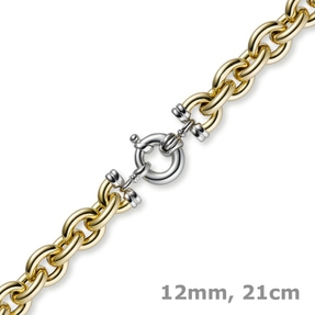 12mm Rundanker Armband Armkette aus 585 Gold Gelbgold & Weißgold, 21cm