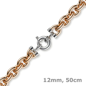12mm Rundanker Kette Collier Halsschmuck 585 Gold Rotgold & Weißgold, 50cm