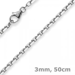 3mm Kette Collier Ankerkette aus 750 Gold Weißgold, 50cm, massiv