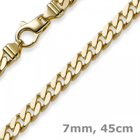 7mm Panzerkette Kette Collier diamantiert, 750 Gold Gelbgold massiv, 45cm
